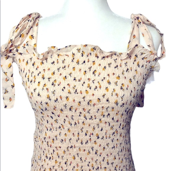 Free People Ivory Combo Floral Mini Dress Smocked Design Size M - Picture 8 of 13